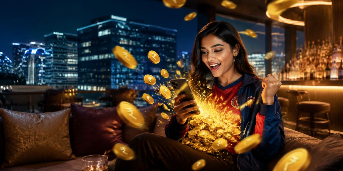 Indian cricket fan placing online bet with rupee