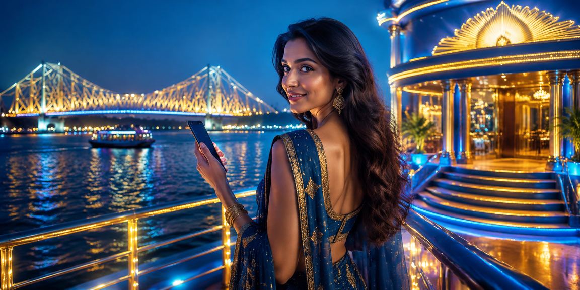 Kolkata player enjoying blue-golden themed mobile Andar Bahar game