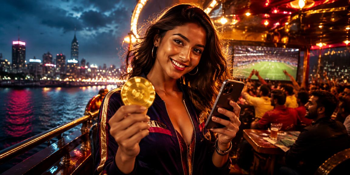 Excited Mumbai cricket fans using mobile live sports betting in night market setting